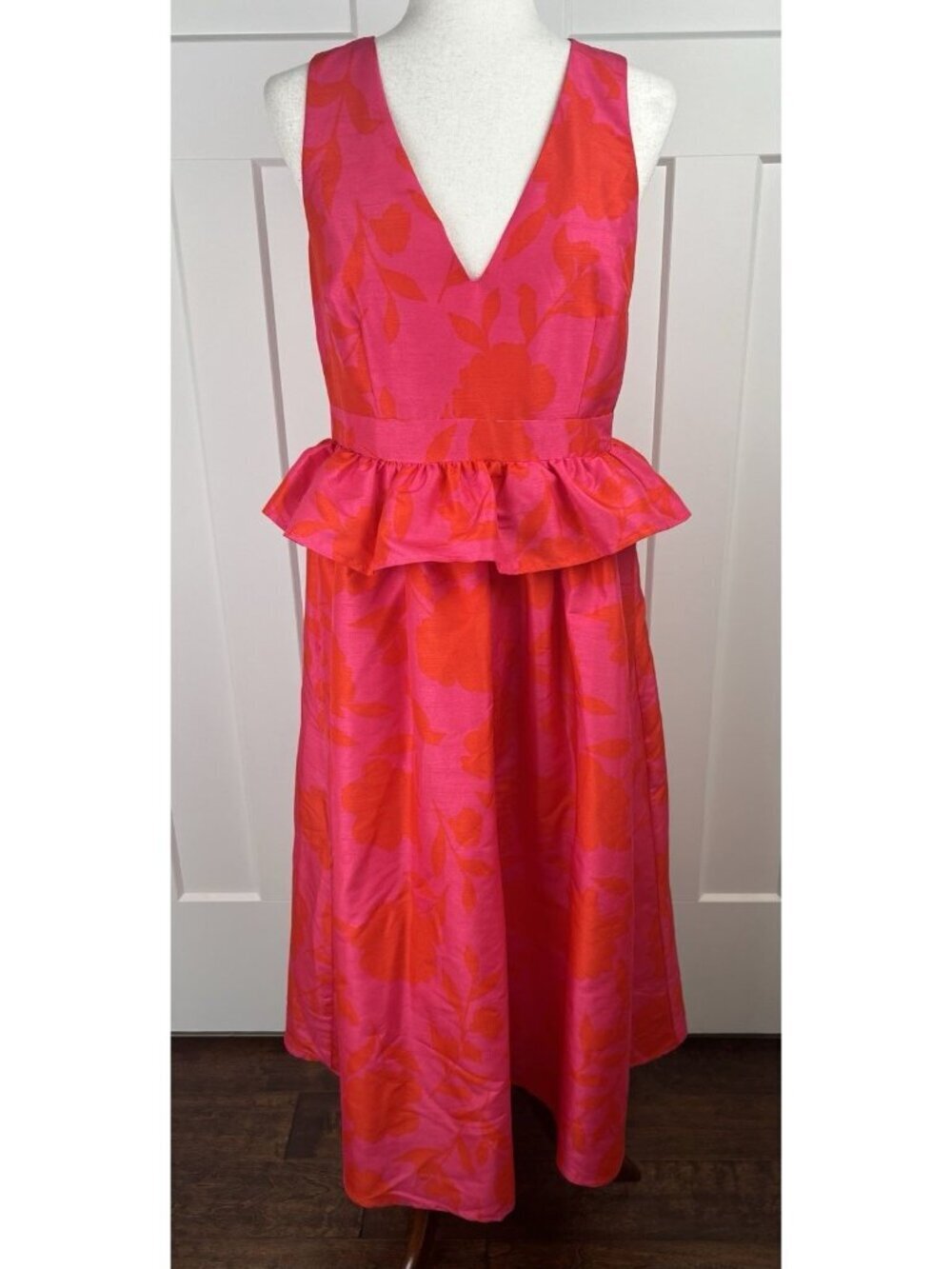 Kate Spade x Target Floral Midi Dress Pink Orange Peplum Fit Flare Size 8